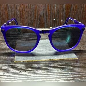 Persol Foldable Royal Blue Acetate Sunglasses, Brown Lenses/Blue Tint